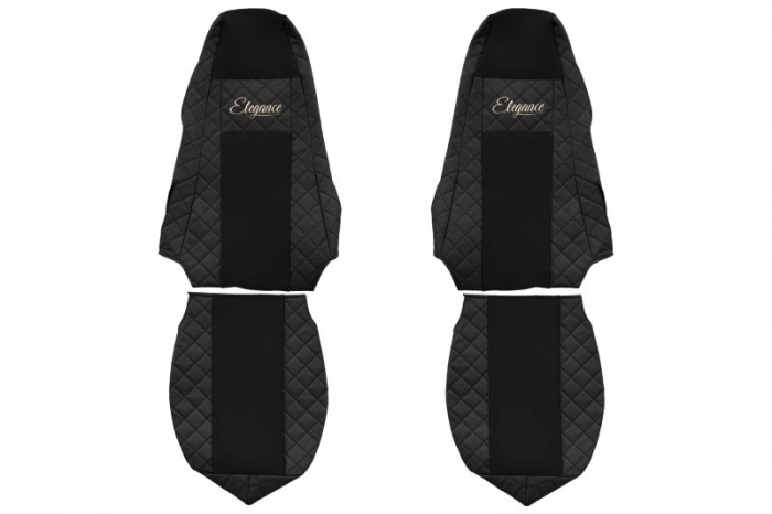 Huse scaun camion Elegance (negru, material eco-piele / velur, serie ELEGANCE, tetiera integrata pentru pasageri; tetiera soferului integrata) potrivit SCANIA [1]