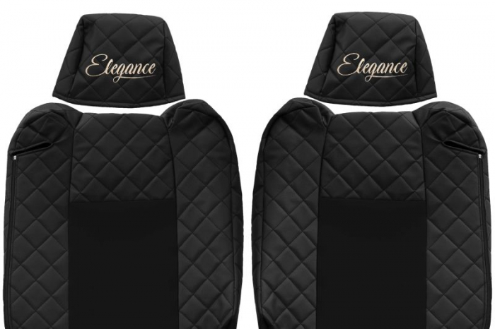 Huse scaun camion Elegance (negru, material eco-piele / velur, serie ELEGANCE, tetiera reglabila a pasagerului; tetiera reglabila a soferului) potrivit RENAULT T [3]