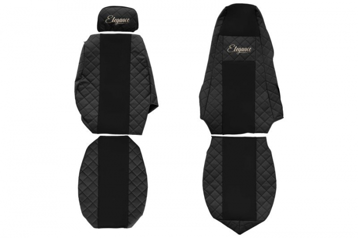 Huse scaun camion Elegance (negru, material eco-piele / velur, serie ELEGANCE, tetiera reglabila a pasagerului; tetiera soferului integrata) potrivit SCANIA [1]