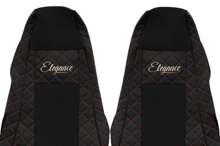 Huse scaun camion Elegance (negru/rosu, material eco-piele / velur, serie ELEGANCE, tetiera integrata pentru pasageri; tetiera soferului integrata) potrivit SCANIA [3]