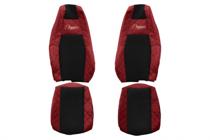 Huse scaun camion Elegance (rosu, material eco-piele, serie ELEGANCE, tetiera integrata pentru pasageri; tetiera soferului integrata) potrivit SCANIA R [1]