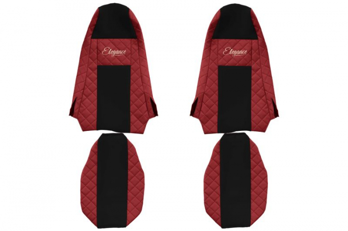 Huse scaun camion Elegance (rosu, material eco-piele / velur, serie ELEGANCE, Cabina STREAMLINE; fara microfon; tetiera integrata pentru pasageri; tetiera soferului integrata) potrivit SCANIA [1]