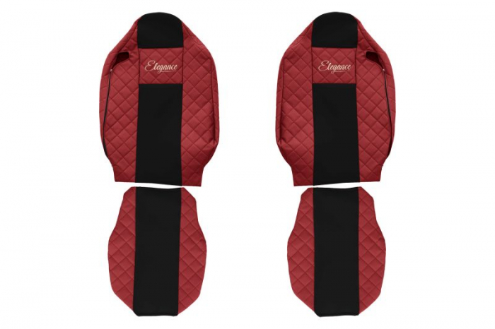 Huse scaun camion Elegance (rosu, material eco-piele / velur, serie ELEGANCE, tetiera integrata pentru pasageri; tetiera soferului integrata) potrivit RENAULT T [1]