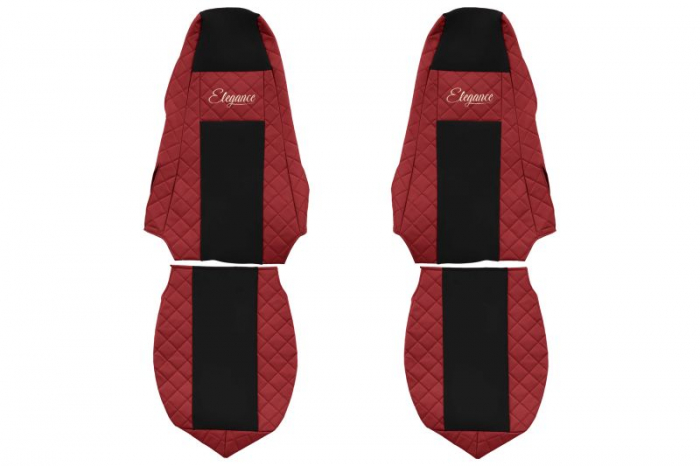 Huse scaun camion Elegance (rosu, material eco-piele / velur, serie ELEGANCE, tetiera integrata pentru pasageri; tetiera soferului integrata) potrivit SCANIA [1]