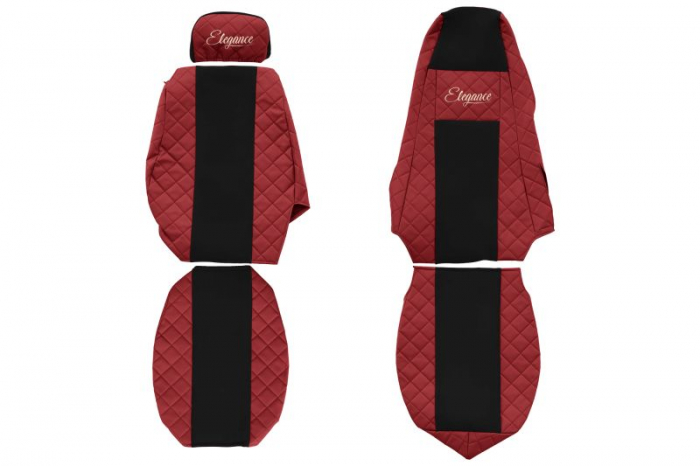 Huse scaun camion Elegance (rosu, material eco-piele / velur, serie ELEGANCE, tetiera reglabila a pasagerului; tetiera soferului integrata) potrivit SCANIA [1]
