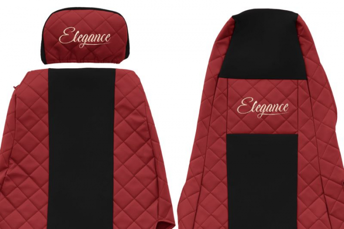 Huse scaun camion Elegance (rosu, material eco-piele / velur, serie ELEGANCE, tetiera reglabila a pasagerului; tetiera soferului integrata) potrivit SCANIA [3]