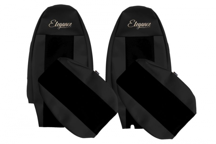 Huse scaun camion ELEGANCE S (negru, material eco-leather / velur, scaune cu tetiera integrata) potrivit VOLVO FH, FH II, FH16, FH16 II, FM, FM II dupa 2003 [1]