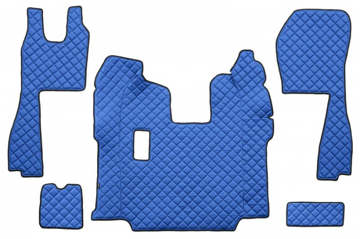 Set covor podea camion potrivit Scania ECO-LEATHER, set 5 buc (material - eco-piele, culoare - albastru, pentru transmisie manuala; scaune standard - nu RECARO)  [1]
