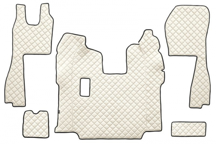Set covor podea camion potrivit Scania ECO-LEATHER, set 5 buc (material - eco-piele, culoare - bej, pentru transmisie manuala; scaune standard - nu RECARO) [1]