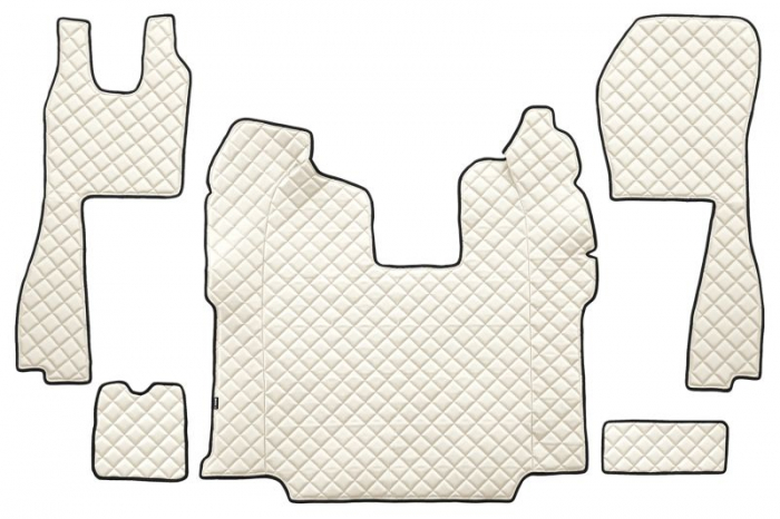 Set covor podea camion potrivit Scania ECO-LEATHER, set 5 buc (material - eco-piele, culoare - bej, scaune standard - nu RECARO; transmisie automata)  [1]