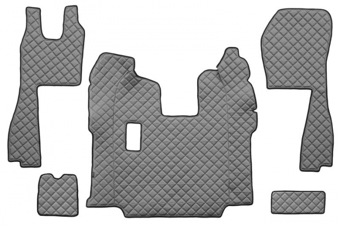 Set covor podea camion potrivit Scania ECO-LEATHER, set 5 buc (material - eco-piele, culoare - gri, pentru transmisie manuala; scaune standard - nu RECARO)  [1]