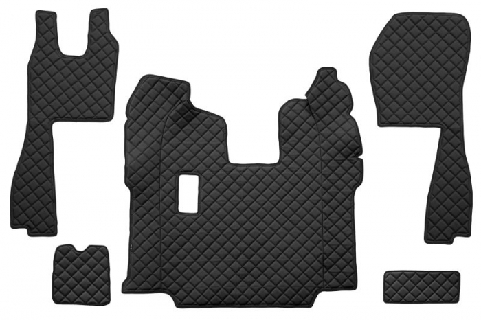 Set covor podea camion potrivit Scania ECO-LEATHER, set 5 buc (material - eco-piele, culoare - negru, pentru transmisie manuala; scaune standard - nu RECARO)  [1]