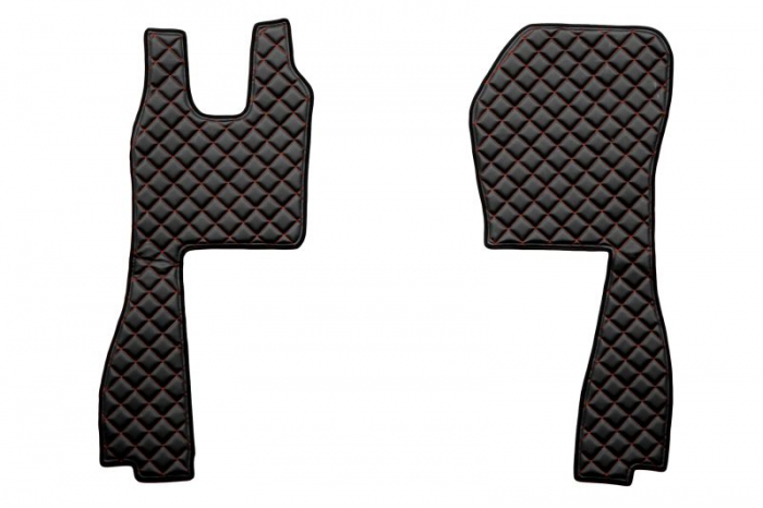 Set covor podea camion potrivit Scania ECO-LEATHER, set 5 buc (material - eco-piele, culoare - negru/rosu, scaune standard - nu RECARO; transmisie automata) [2]