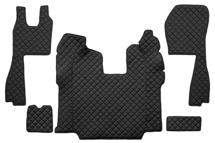 Set covor podea camion potrivit Scania ECO-LEATHER, set 5 buc (material - eco-piele, culoare - negru, scaune standard - nu RECARO; transmisie automata)  [1]