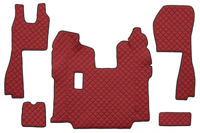 Set covor podea camion potrivit Scania ECO-LEATHER, set 5 buc (material - eco-piele, culoare - rosu, pentru transmisie manuala; scaune standard - nu RECARO) [1]