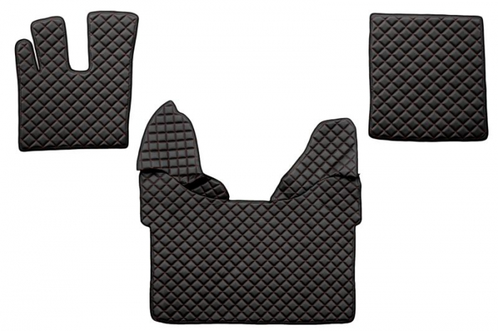Set covorase podea camion potrivit DAF ECO-LEATHER, set 3 buc. (material - eco-piele, culoare - negru/rosu, transmisie automata) potrivit DAF XF 105 dupa 2012 [1]