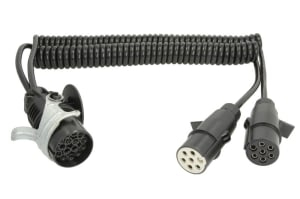 Piese Camioane - Cablu electric spiralat (lungime de lucru 3,5m, 1x1,5+6x1, adaptor de soclu cu convertoare "N" si "S" 15/7/7 24 V, 12 pini activi; dopuri din plastic Littelfuse)