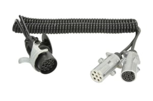 Piese Camioane - Cablu electric spiralat (lungime de lucru 4m, 1x1,5+6x1, adaptor de soclu cu convertoare "N" si "S" 15/7/7 24 V, 12 pini activi; dopuri din aluminiu Littelfuse)