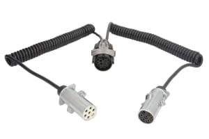 Piese Camioane - Cablu electric spiralat (poliuretan, lungime de lucru 3,5m, lungime maxima 4,5m, 1x1,5+6x1, dopuri, 7;15 numar pini, 9 pini activi in fisa 15; Adaptor 15-N / S; temperatura de lucru pina la 125 * C)