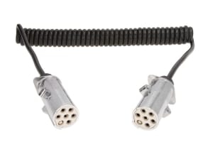 Piese Camioane - Cablu electric spiralat (poliuretan, lungime de lucru 3,5m, lungime maxima 4m, 1x1+6x0,75, cu dopuri feminine, 7 numar pini, dopuri din aliaj; temperatura de lucru pina la 125 * C; tipuri)
