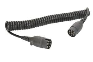 Piese Camioane - Cablu electric spiralat (poliuretan, lungime de lucru 3,5m, lungime maxima 4m, 1x1+6x0,75, cu mufe, 7 numar pini, 12V; dopuri acoperite)