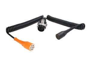Piese Camioane - Cablu electric spiralat (poliuretan, lungime de lucru 3,5m, lungime maxima 4m, 24V; priza cu fire "N" si "S" 15/7/7 24 V, 9 pini activi)
