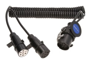 Piese Camioane - Cablu electric spiralat (poliuretan, lungime de lucru 3m, lungime maxima 4,5m, 1x1,5+6x1, dopuri, 7;15 numar pini, 9 pini activi in fisa 15; Adaptor 15-N / S; temperatura de lucru pina la 125 * C)