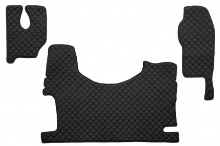 Covorase podea camion - Covor podea camion potrivit MERCEDES, Scaun fix pentru pasager tunel inalt, ECO-LEATHER, set 3 buc. (material - eco-piele, culoare - negru)