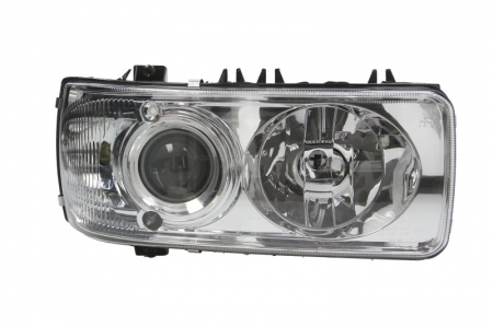 Faruri - Far dreapta D2S/H1/PY21W/W5W, electric, fara invertor, fundal: crom, culoare Semnalizator: alba DAF CF 65, CF 75, CF 85, XF 105, XF 95 dupa 2001