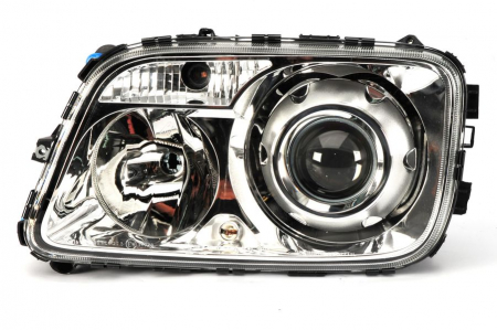 Faruri - Far stanga D1S/H1/PY21W/W5W, manual, fundal crom, culoare Semnalizator transparent MERCEDES ACTROS MP2 / MP3 dupa 2002