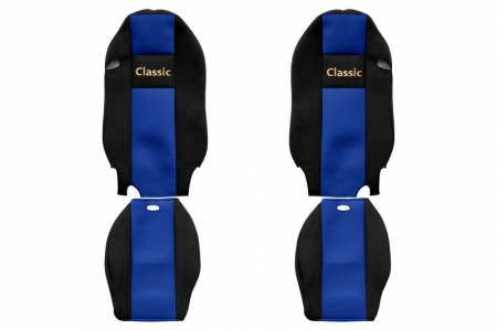 Huse scaune - Huse scaun camion Classic (albastru, material velur, serie CLASSIC, centura pasager asamblata in scaun) Mercedes Actros