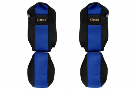 Huse scaune - Huse scaun camion Classic (albastru, material velur, serie CLASSIC, centura pasager asamblata in scaun ) Mercedes Actros