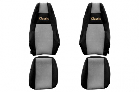 Huse scaune - Huse scaun camion Classic (gri, material eco-piele, serie CLASSIC, integreaza tetiera pasagerului; tetiera soferului integrata) potrivit SCANIA SCANIA