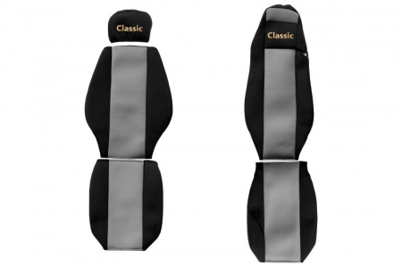 Huse scaune - Huse scaun camion Classic (gri, material velur, serie CLASSIC, Cabina MEGA SPACE; centura pasager asamblata in scaun) Mercedes Actros