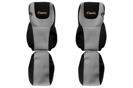Huse scaune - Huse scaun camion Classic (gri, material velur, serie CLASSIC, Euro 6; centura pasager asamblata in scaun scaune cu tetiere DAF XF 105 XF 106