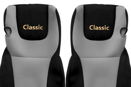 Huse scaun camion Classic (gri, material velur, serie CLASSIC, Euro 6; centura pasager asamblata in scaun scaune cu tetiere DAF XF 105 XF 106 [1]