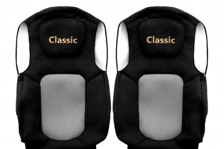 Huse scaun camion Classic (gri, material velur, serie ELEGANCE, centura pasager asamblata in scaun; centura de siguranta a soferului asamblata in scaun) potrivit FORD F-MAX [1]