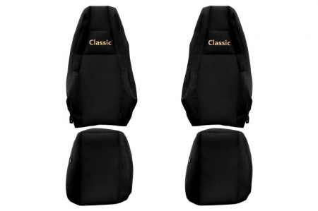 Huse scaune - Huse scaun camion Classic (negru, material eco-piele, serie CLASSIC, integreaza tetiera pasagerului; tetiera soferului integrata) potrivit SCANIA