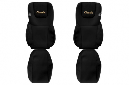 Huse scaune - Huse scaun camion Classic (negru, material velur, serie CLASSIC, Euro 6; centura pasager asamblata in scaun scaune cu tetiere DAF XF 105 XF 106