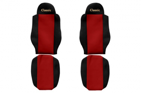 Huse scaune - Huse scaun camion Classic (rosu, material velur, serie CLASSIC, centura pasager asamblata in afara scaunului; centura de siguranta a soferului asamblata in scaun)  MAN