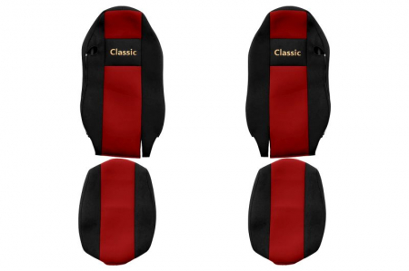 Huse scaune - Huse scaun camion Classic (rosu, material velur, serie CLASSIC, centura pasager asamblata in scaun) MAN TGX