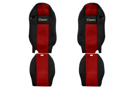 Huse scaune - Huse scaun camion Classic (rosu, material velur, serie CLASSIC, centura pasager asamblata in scaun) Mercedes Actros