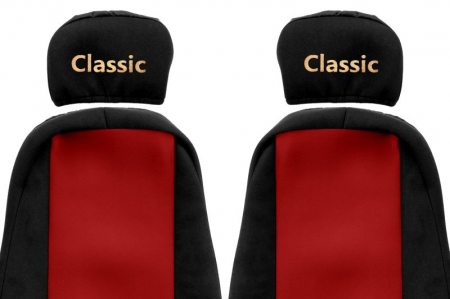 Huse scaun camion Classic (rosu, material velur, serie CLASSIC, centura pasager asamblata in scaun tetiera reglabila) Volvo FH12 FH16 FL FL12 FM10 FM12 FM7 FM9 [1]