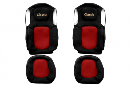 Huse scaune - Huse scaun camion Classic (rosu, material velur, serie ELEGANCE, centura pasager asamblata in scaun; centura de siguranta a soferului asamblata in scaun) potrivit FORD F-MAX