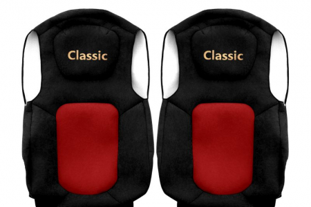 Huse scaun camion Classic (rosu, material velur, serie ELEGANCE, centura pasager asamblata in scaun; centura de siguranta a soferului asamblata in scaun) potrivit FORD F-MAX [1]