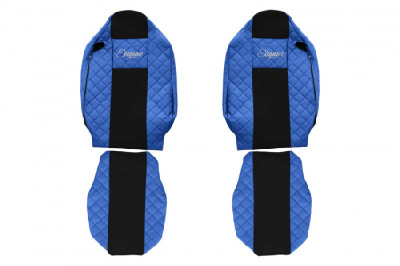 Huse scaune - Huse scaun camion Elegance (albastru, material eco-piele / velur, serie ELEGANCE, tetiera integrata pentru pasageri; tetiera soferului integrata) potrivit RENAULT T