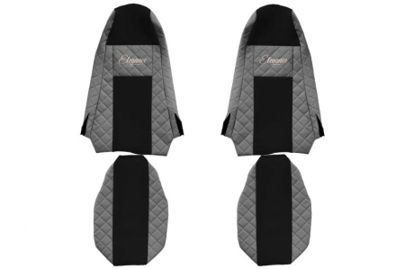 Huse scaune - Huse scaun camion Elegance (gri, material eco-piele / velur, serie ELEGANCE, Cabina STREAMLINE; fara microfon; tetiera integrata pentru pasageri; tetiera soferului integrata) potrivit SCANIA