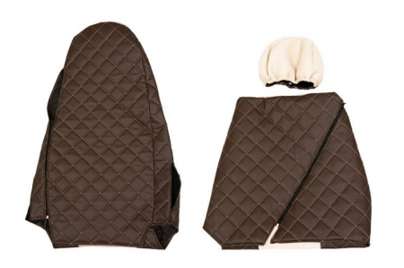 Huse scaun camion Elegance (maro/bej, material eco-piele / velur, serie ELEGANCE, tetiera reglabila a pasagerului; tetiera soferului integrata) potrivit SCANIA [1]
