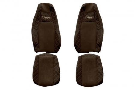Huse scaune - Huse scaun camion Elegance (maro, material eco-piele, serie ELEGANCE, tetiera integrata pentru pasageri; tetiera soferului integrata) potrivit SCANIA R