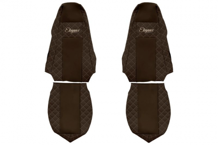 Huse scaune - Huse scaun camion Elegance (maro, material eco-piele / velur, serie ELEGANCE, tetiera integrata pentru pasageri; tetiera soferului integrata) potrivit SCANIA